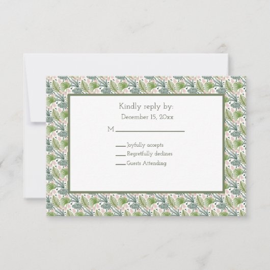 パーム葉ツリートロピカル結婚ズ 出欠カード (正面)