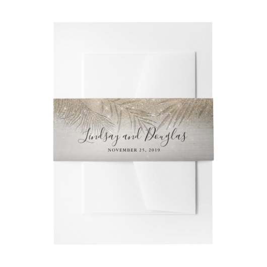 パーム葉ツリー金ゴールドグリッタービーチ結婚式 招待状ベリーバンド (正面例)