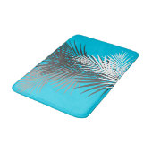 パーム葉ティール（緑がかった色）,モダン，グレー，白 バスマット (アングル)