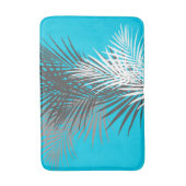 パーム葉ティール（緑がかった色）,モダン，グレー，白 バスマット (正面縦)