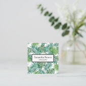 パーム葉トロピカルアイランドグリーン&ホワイトスクエア スクエア名刺 (スタンド正面)