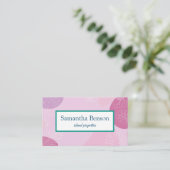 パーム葉トロピカルアイランドグリーン&ホワイトスクエアB 名刺 (スタンド正面)