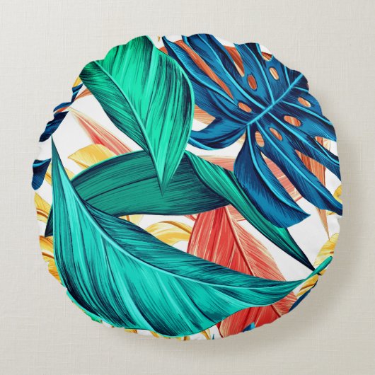 パーム葉トロピカルエキゾチック枕 ラウンドクッション (正面)