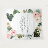 パーム葉ハイビスカスのトロピカル結婚的な背景 タペストリー (正面(横))