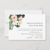 パーム葉ハイビスカストロピカルウェディングRSVPカード 出欠カード (正面)