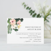 パーム葉ハイビスカストロピカルウェディングRSVPカード 出欠カード (スタンド正面)