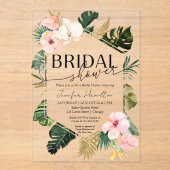 パーム葉ハイビスカス熱帯フローラブライダルシャワー アクリル招待状 (正面)