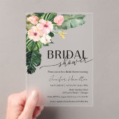 パーム葉ハイビスカス熱帯フローラブライダルシャワー アクリル招待状 (インサイチュ (ポータブル))