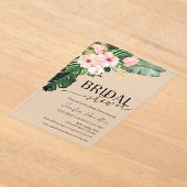 パーム葉ハイビスカス熱帯フローラブライダルシャワー アクリル招待状 (レイダウン)