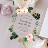 パーム葉ハイビスカス熱帯緑結婚園 アクリル招待状