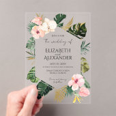 パーム葉ハイビスカス熱帯緑結婚園 アクリル招待状 (インサイチュ (ポータブル))