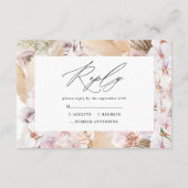 パーム葉パンパスグラス自然ピンク結婚式RSVP c エンクロージャーカード (裏面)