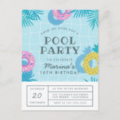 パーム葉モダンとパイナップルプールパーティー誕生日 インビテーションポストカード (正面)