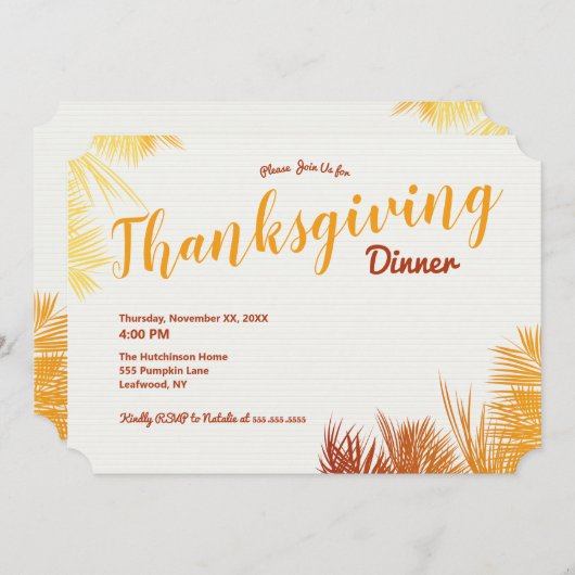 パーム葉秋の色感謝祭ディナー 招待状 (正面/裏面)
