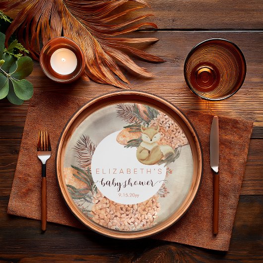 パーム葉紫陽花開花キツネガールベビーシャワー ペーパープレート