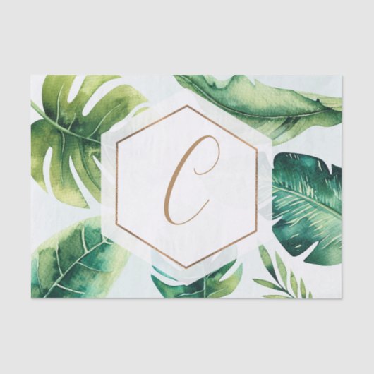 パーム葉金ゴールド白エレガント熱帯夏 薄葉紙 (正面)