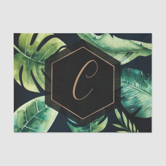 パーム葉金ゴールド黒エレガント熱帯夏 薄葉紙 (正面)