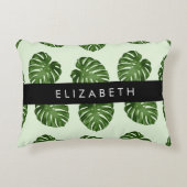 パーム葉、トロピカルパターン、お名前 アクセントクッション (正面)