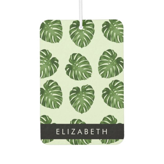 パーム葉、トロピカルパターン、お名前 カーエアーフレッシュナー (正面)