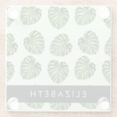 パーム葉、トロピカルパターン、お名前 ガラスコースター (裏面)