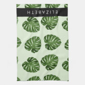 パーム葉、トロピカルパターン、お名前 キッチンタオル (縦)