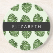 パーム葉、トロピカルパターン、お名前 コースター (正面)