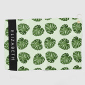 パーム葉、トロピカルパターン、お名前 ゴルフタオル (横)