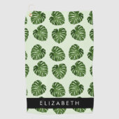 パーム葉、トロピカルパターン、お名前 ゴルフタオル (正面)