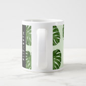 パーム葉、トロピカルパターン、お名前 ジャンボコーヒーマグカップ (裏面)