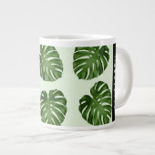 パーム葉、トロピカルパターン、お名前 ジャンボコーヒーマグカップ (正面右)