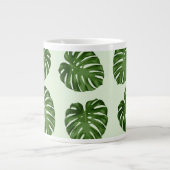 パーム葉、トロピカルパターン、お名前 ジャンボコーヒーマグカップ (正面)