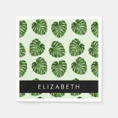 パーム葉、トロピカルパターン、お名前 スタンダードカクテルナプキン (正面)