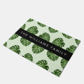 パーム葉、トロピカルパターン、お名前 ドアマット (アングル)