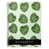パーム葉、トロピカルパターン、お名前 ノートブック (正面)