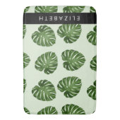 パーム葉、トロピカルパターン、お名前 バスマット (正面縦)