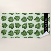 パーム葉、トロピカルパターン、お名前 ビーチタオル (正面)