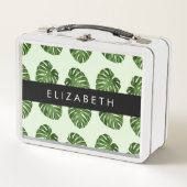 パーム葉、トロピカルパターン、お名前 メタルランチボックス (正面)