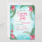 パーム葉、トロピカルフラワーズサマーバースデーパーティー 招待状 (正面)