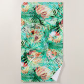 パーム葉、トロピカル、ボタニカル、カラフル ビーチタオル (正面)
