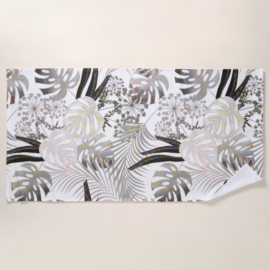 パーム葉、フローラ、植物学、カラフル ビーチタオル (正面)