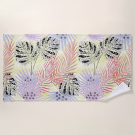 パーム葉、フローラ、植物学、カラフル ビーチタオル