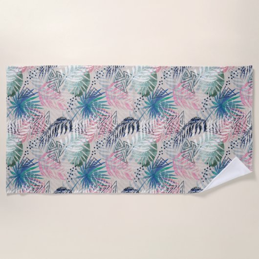 パーム葉、フローラ、植物学、カラフル ビーチタオル (正面)