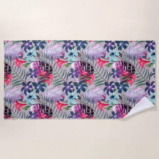 パーム葉,フローラ，植物学，カラフル,ビーチ, b ビーチタオル (正面)