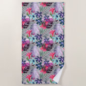 パーム葉,フローラ，植物学，カラフル,ビーチ, b ビーチタオル (正面)