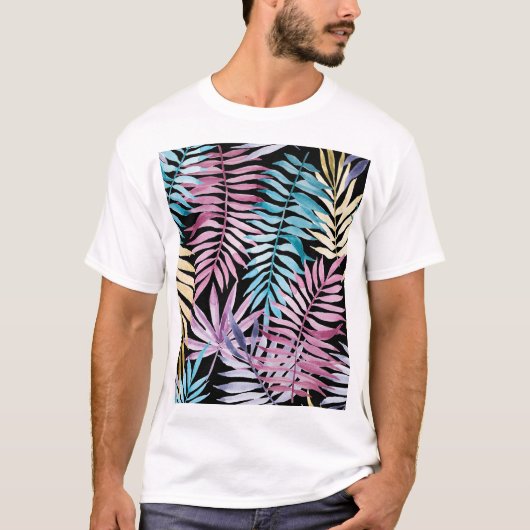 パーム葉：水色ダークパターン Tシャツ (正面)