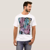 パーム葉：水色ダークパターン Tシャツ (正面フル)