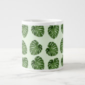 パーム葉、緑葉の、熱帯パターン ジャンボコーヒーマグカップ (正面)
