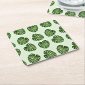 パーム葉、緑葉の、熱帯パターン スクエアペーパーコースター (アングル)