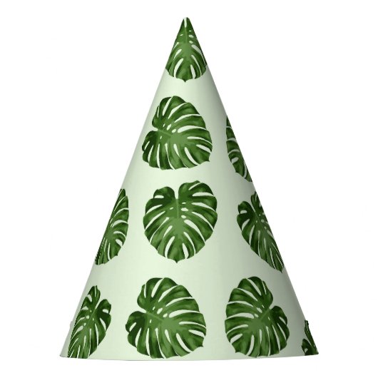 パーム葉、緑葉の、熱帯パターン パーティーハット (正面)