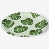 パーム葉、緑葉の、熱帯パターン ペーパープレート (アングル)